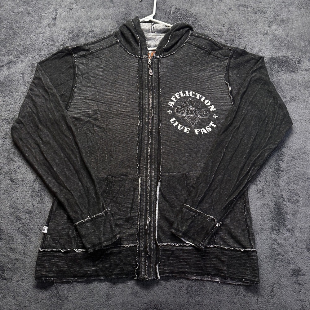 Affliction Reversible Full Zip Hoodie Mens 2XL Live Fast Grunge Y2K Skull Wings